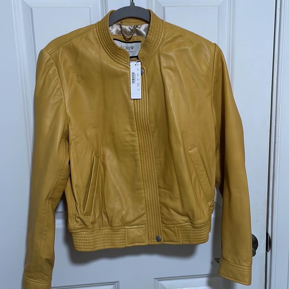 J. Crew Collection leather bomber jacket in Butter, ladies M, AJ036